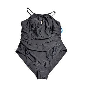 Boutique + Swimwear Black Tummy Slimming One Piece Size 2X NWT